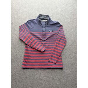 LL Bean Pullover Mens Medium Blue Red Striped Quarter Button Mock Neck Sweater
